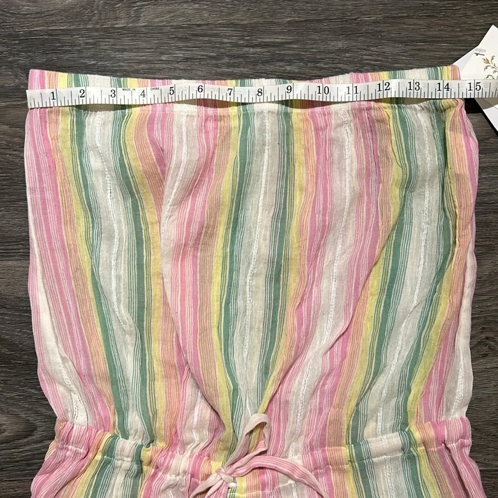 NWT BECCA Size Medium Marbella Stripes Strapless Sheer Short Romper Pink Yellow - Picture 7 of 12